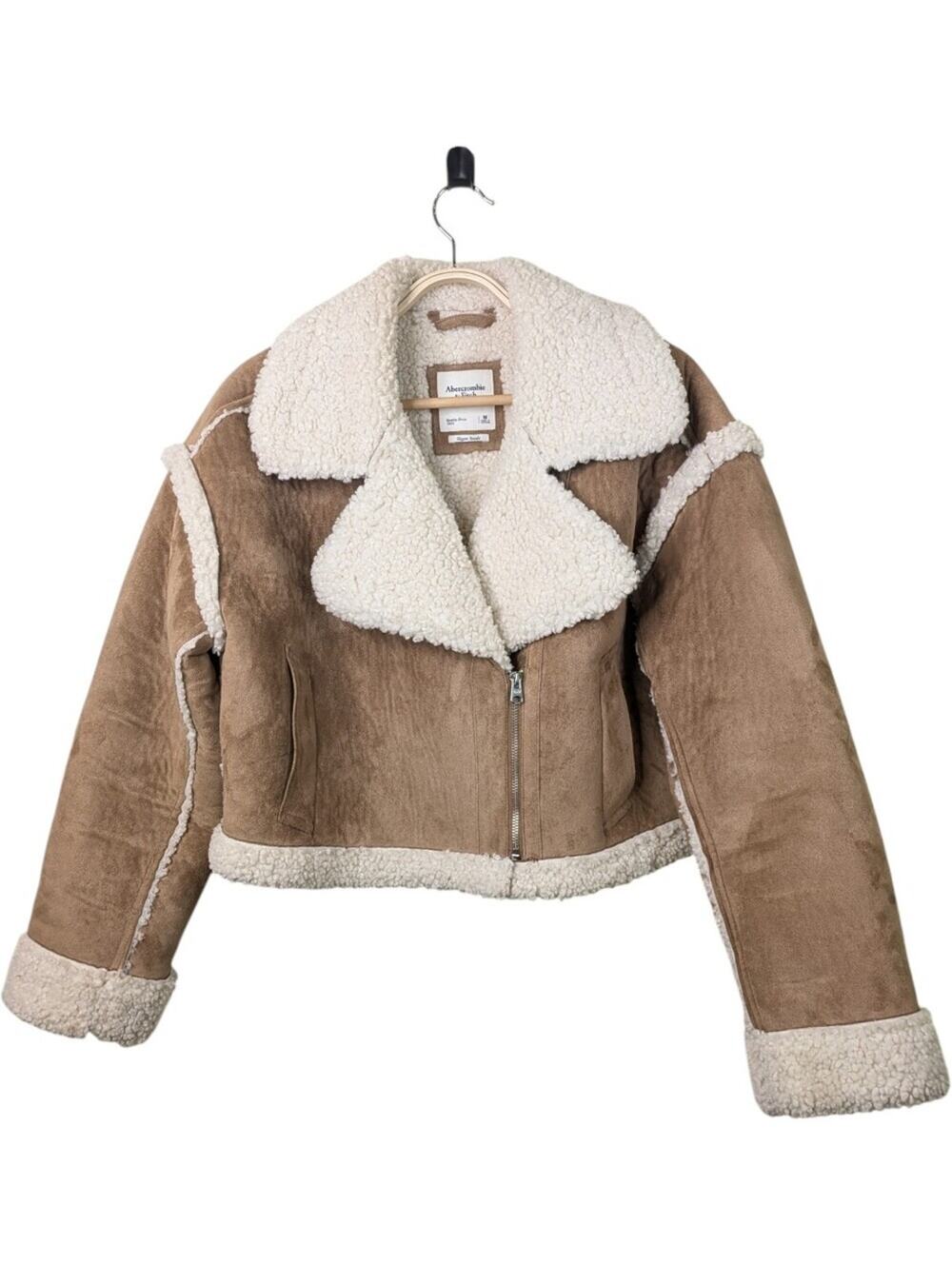 Abercrombie & Fitch Faux Shearling Aviator Jacket Medium Cropped Sherpa Trim